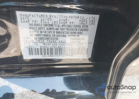 2021 Nissan Sentra Sv Xtronic Cvt из США, поврежденный, VIN 3N1AB8CV0MY209788